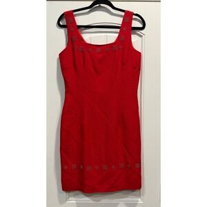 Vintage Misty Lane Red Dress MADE IN USA Studded Sheath ILGWU Cocktail Size 7/8